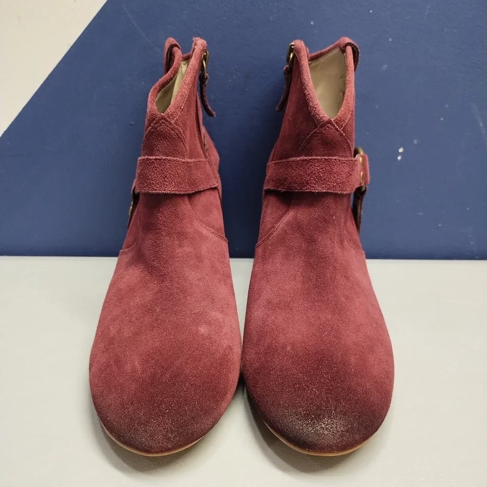 Hinge Billy-Lea Booties Women US 9.5M Burgundy Upper Leather Block Heel Side Zip